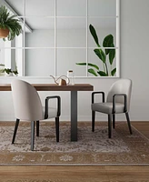 Manhattan Comfort Hillman 2-Piece Leatherette and Velvet Upholstered Beech Wood Dining Armchair