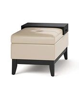 Simpli Home Oregon Storage Ottoman Bench with Tray Satin Cream Pu Leather