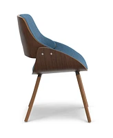 Simpli Home Malden Bentwood Dining Chair with Wood Back in Blue Linen Look Woven Fabric