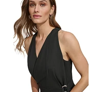 Dkny Women's V-Neck Belted Sleeveless A-Line Dress