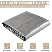Yescom 12x20 Ft 14 Mil Poly Tarp Protective Cover Tarpaulin Heavy Duty Uv Resistant