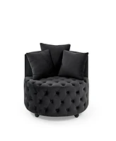 Streamdale Furniture Velvet Swivel Chair with Wheels, 3 Pillows - Black