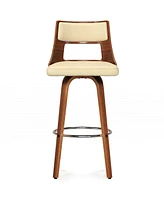 Simpli Home Dallyn Swivel Bar Stool (Set of 2) in Cream Pu Leather