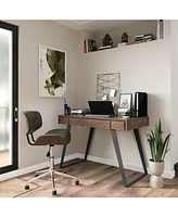 Simpli Home Dax Bentwood Office Chair in Distressed Slate Grey Pu Leather