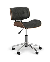 Simpli Home Dax Bentwood Office Chair in Distressed Slate Grey Pu Leather