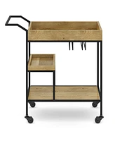 Simpli Home Barnes Solid Mango Wood 29 inch Bar Cart in Natural