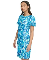 Dkny Petite Printed Bubble-Sleeve Draped Sheath Dress