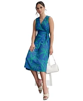 Dkny Women's Palm-Print Textured Wrap Midi Dress