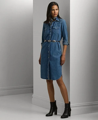 Lauren Ralph Women's Belted Denim Shirt Dress, Regular & Petite