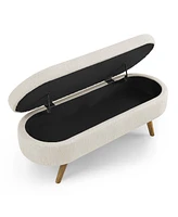 Ottoman Oval Storage Bench, Rubberwood Legs