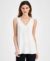 Jm Collection Petite Embellished V-Neck Sleeveless Top, Created for Macy's