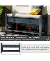 Shoe Rack With Cushioned Seat And Drawers, Multipurpose Entryway Storage Bench
