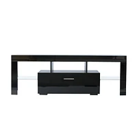 Streamdale Furniture Modern Tv Stand With Led Lights, High Glossy Front Tv Cabinet Ii