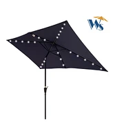 10 X 6.5FT Rectangular Patio Solar Led Lighted Outdoor Umbrellas With Crank And Push Button