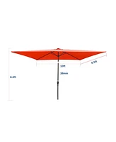 10 X 6.5FT Rectangular Patio Solar Led Lighted Outdoor Umbrellas With Crank And Push Button