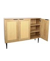 Streamdale Furniture Elegant Kitchen Buffet with Rattan Doors & 3-Tier Shelving