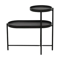 2-Tier Black Side Table With Storage Sofa Table For Living Room Metal Frame & Wooden Desk End Table