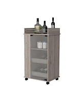 Streamdale Furniture Willow Park Glass Door Bar Cart With Bottle Holder And Casters Light Gray