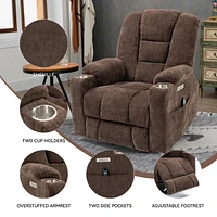 Massage Recliner with Heat and Usb Ports for Elderly - Brown