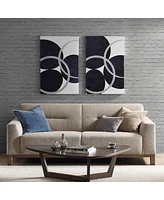 Streamdale Furniture Celestial Orbit Navy Silver Foil Abstract 2-Piece Canvas Wall Art Set