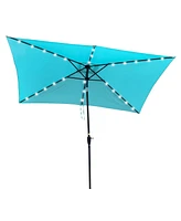 Simplie Fun Solar Led Patio Umbrella: Crank, Tilt, 10x6.5 ft