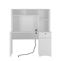 Home Office Desk, Storage Workbench With Charging Station