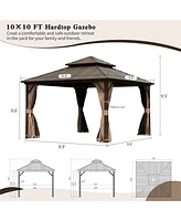 10' X 10' Hardtop Gazebo, Aluminum Metal Gazebo Withnized Steel Double Roof Canopy