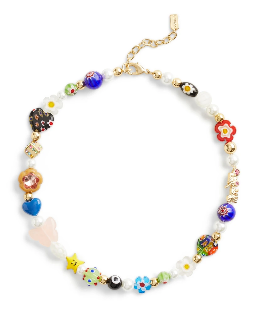 Coach Faux Stone Signature Beaded Collar Necklace