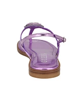 Guess Women's Rainey Logo Sqaure Toe T-Strap Flat Sandals