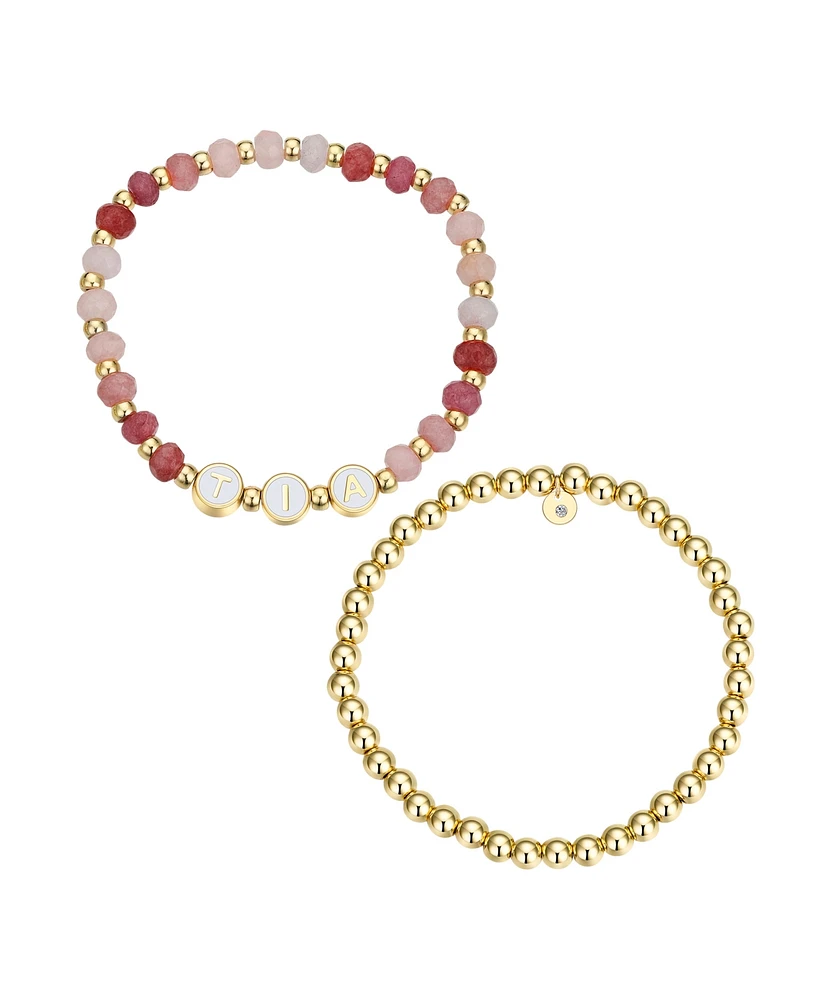 Unwritten Multi Pink Quartz Tia Stone and Beaded Stretch Bracelet Set