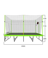 10ft by 17ft Rectangular Trampoline with Green Fabric Black Powder-coated Galvanized Steel Tubes with Basketball Hoop System Advanced Ladder