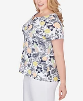 Hearts Of Palm Plus Printed Essentials Short Sleeve Top