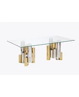 Simplie Fun Stainless Steel Rectangular Accent Glass Coffee Table for Living Room- 48" Modern Sleek Center Table with Clear Tempered Glass