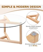 Streamdale Furniture Round Glass Coffee Table Modern Cocktail Table Easy Assembly With Tempered Glass Top & Sturdy