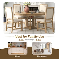 Streamdale Furniture 5-Piece Dining Set Extendable Round Table And 4 Upholstered Chairs Farmhouse Dining Set