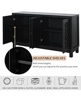 Streamdale Furniture Large Storage Space Sideboard, 4 Door Buffet Cabinet With Pull Ring Handles For Living Room