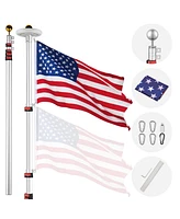 Yescom Ft Telescopic Aluminum Flag Pole Kit with 111 Led Solar Light Us Flag Outdoor