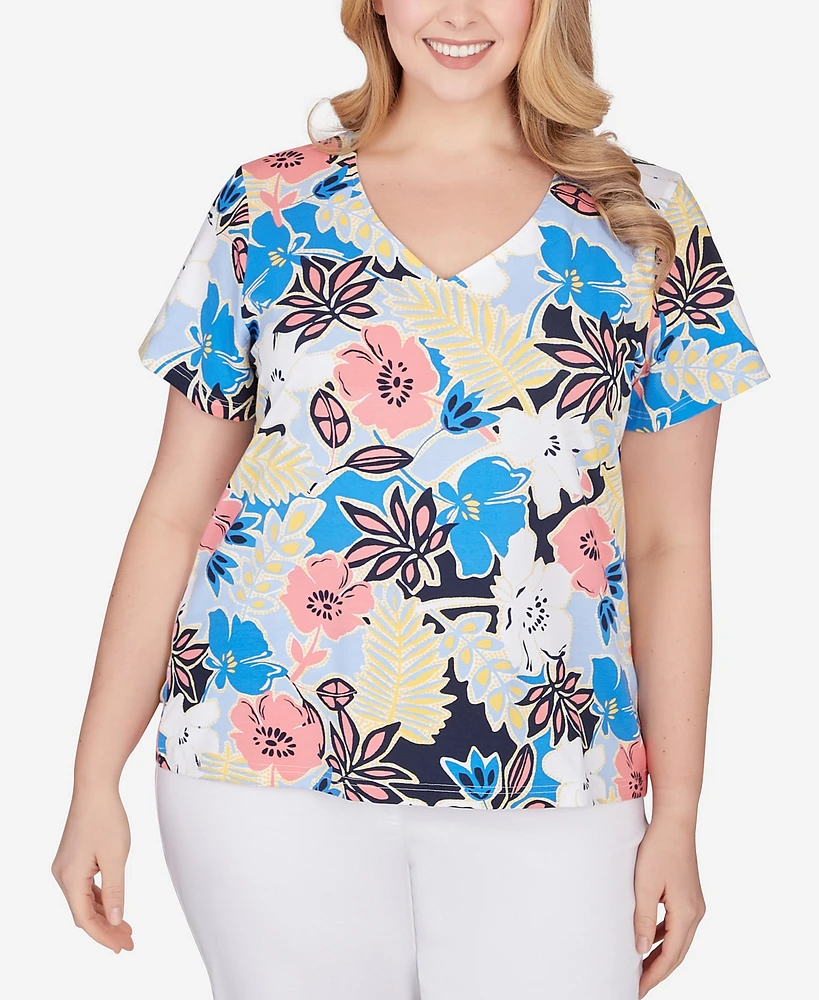 Hearts Of Palm Plus Size Printed Essentials Short Sleeve Top