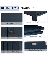 Storage Bench With 3 Shutter-Shaped Doors With Removable Cushion And Storage Space