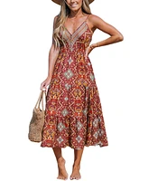 Cupshe Women's Brick-and-Orange Boho Sleeveless Maxi Beach Dress