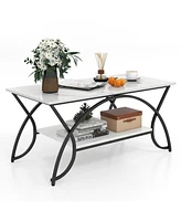 Slickblue 2-Tier Faux Marble Coffee Table with Top and Metal Frame