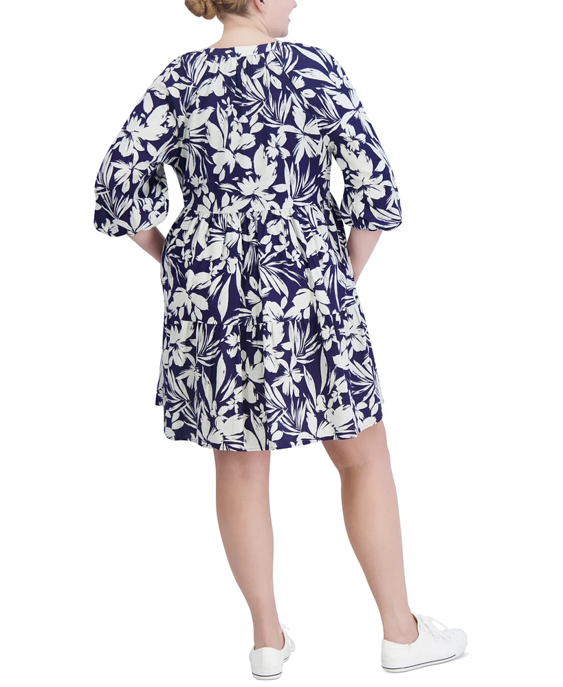 Jessica Howard Plus Printed Button-Front A-Line Dress