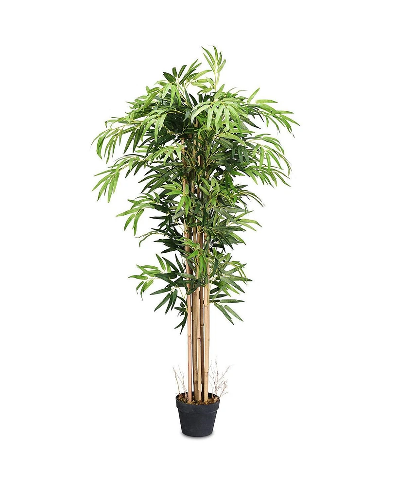Slickblue 5-Feet Artificial Bamboo Silk Tree Indoor-Outdoor Decorative Planter
