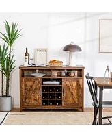 Slickblue Farmhouse Sideboard with Detachable Wine Rack and Cabinets-Rustic Brown