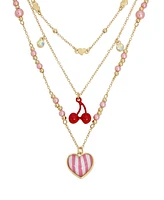 Betsey Johnson Faux Stone Heart Charm Layered Necklace