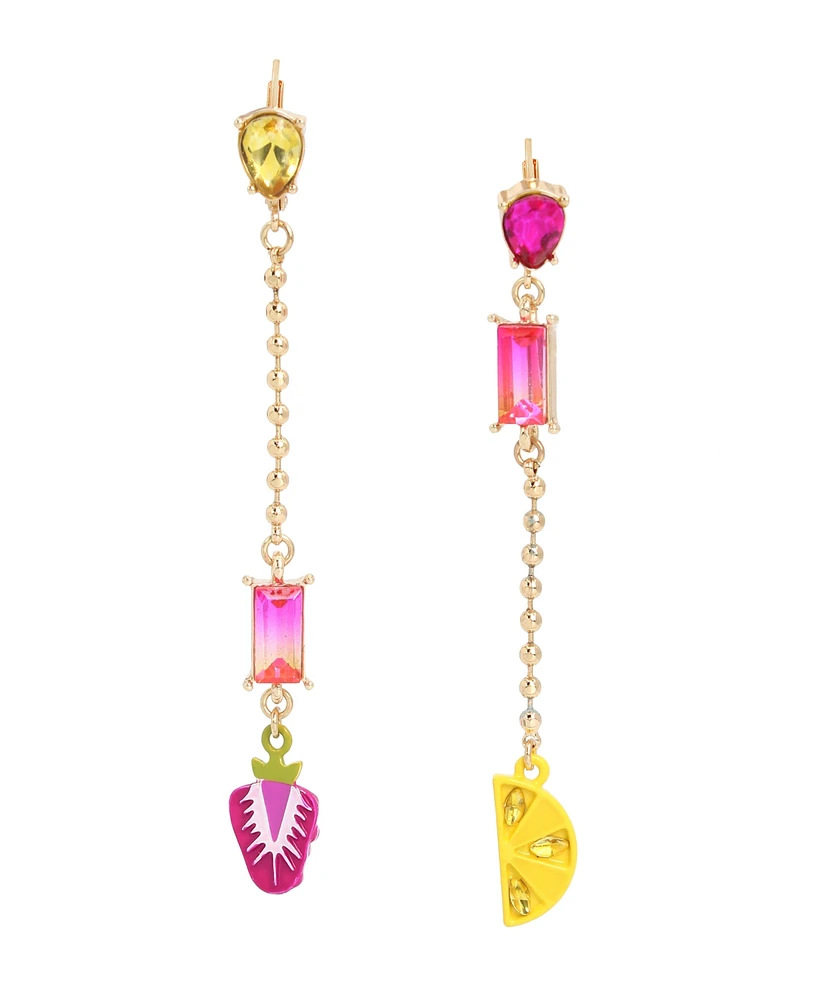 Betsey Johnson Faux Stone Fruit Mismatch Linear Earrings - Multi