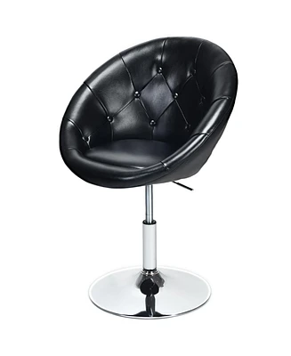 Slickblue 1 Piece Modern Adjustable Swivel Round Pu Leather Chair-Black