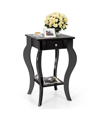 Slickblue 2-Tier End Table with Drawer and Shelf for Living Room Bedroom
