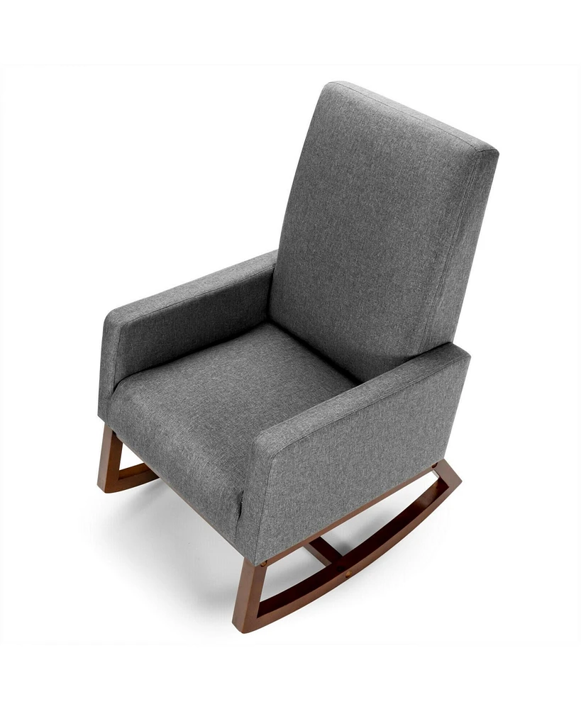 Slickblue Rocking High Back Upholstered Lounge Armchair with Side Pocket