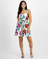 Tinsel Juniors' Floral Belted Fit & Flare Dress